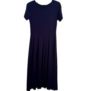 SHEIN Midi Stretch Dress L Navy Blue Short Sleeve